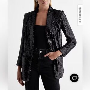 NWT Express sequin open front boyfriend blazer size L, black